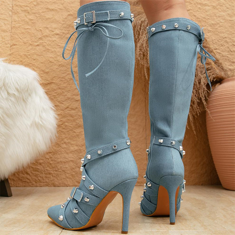 Rivets Patchwork Zipper Pointed Out Door Shoes (heel Height 3.93in)