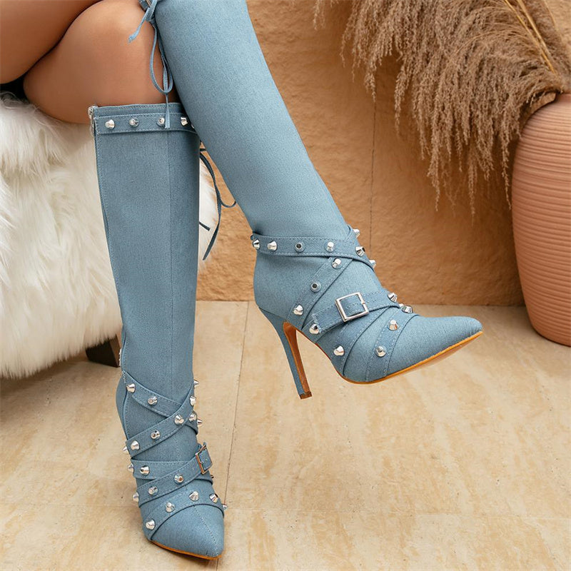 Rivets Patchwork Zipper Pointed Out Door Shoes (heel Height 3.93in)