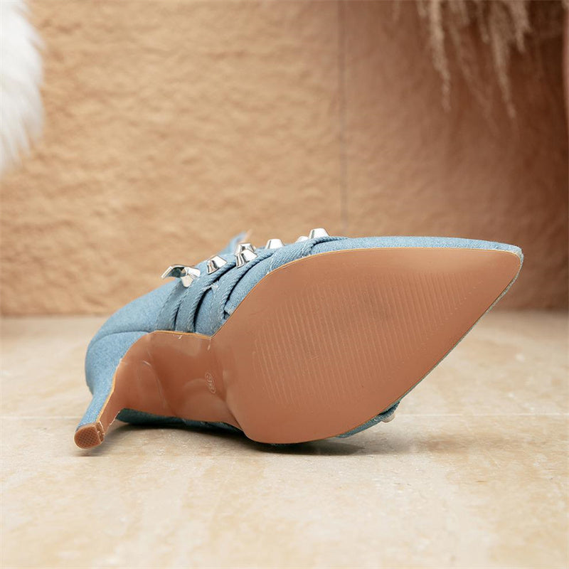 Rivets Patchwork Zipper Pointed Out Door Shoes (heel Height 3.93in)