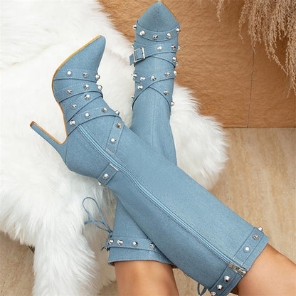 Rivets Patchwork Zipper Pointed Out Door Shoes (heel Height 3.93in)