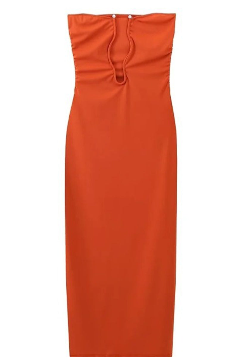 Color Hollow Out U Neck One Step Skirt Dresses