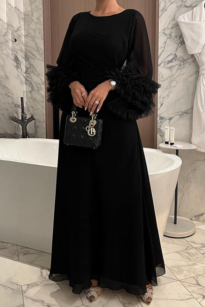 Patchwork O Neck Long Dresses(3 Colors)