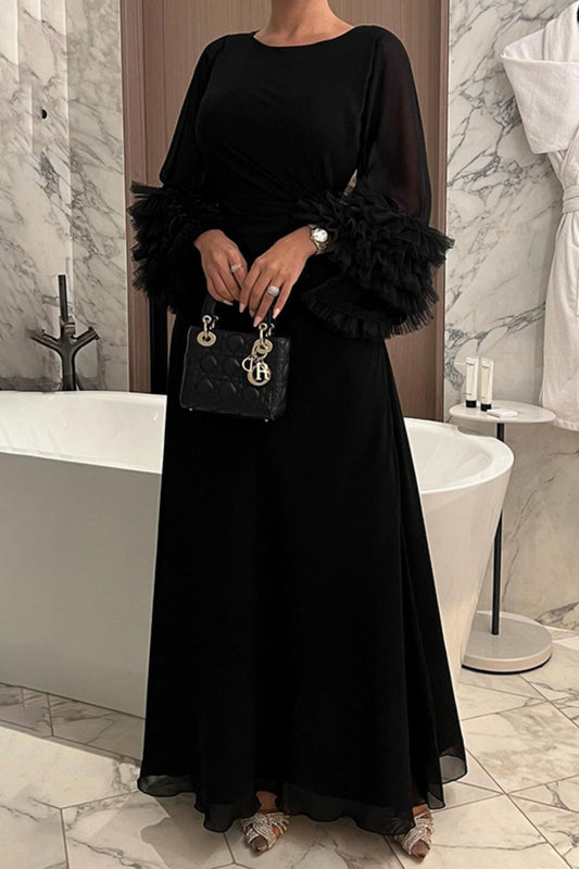 Patchwork O Neck Long Dresses(3 Colors)