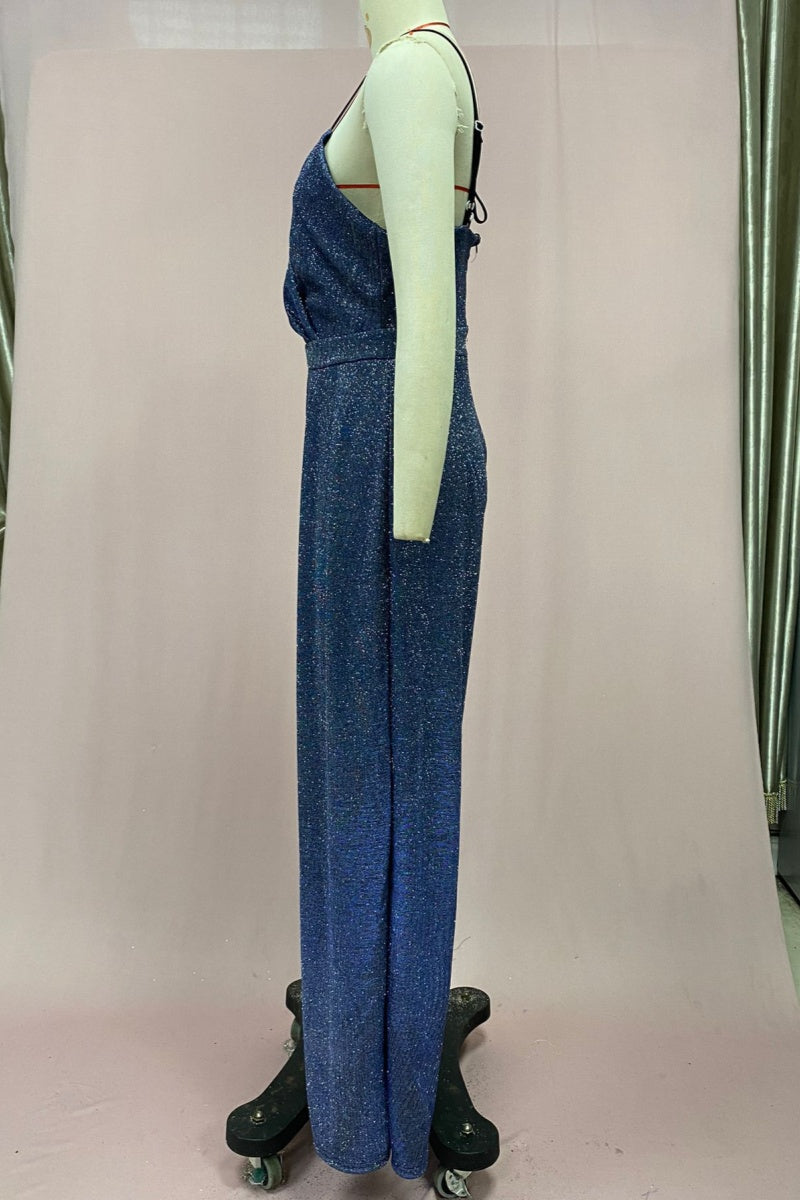 Color Backless V Neck Bodycon Jumpsuits