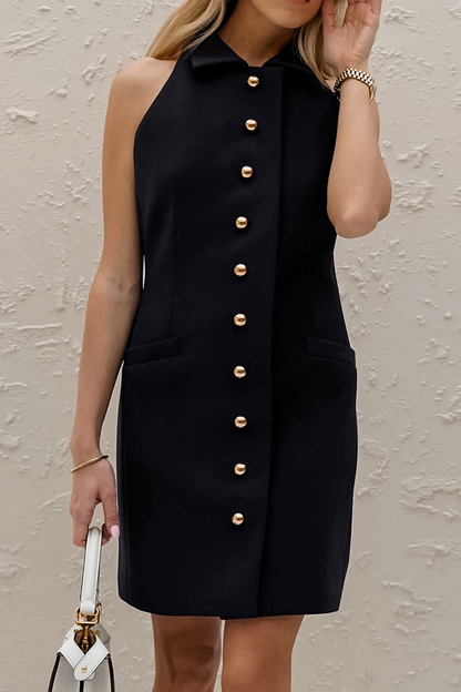 Celebrities Color Buckle Turndown Collar Pencil Skirt Dresses