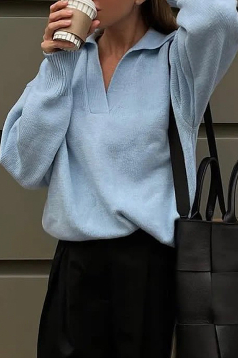 Daily Color Patchwork Knit Polo Collar Sweaters