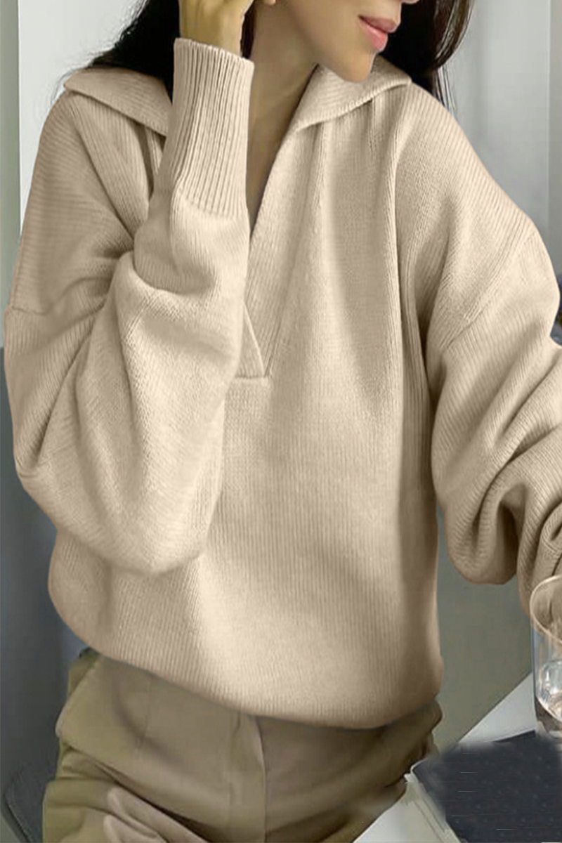 Daily Color Patchwork Knit Polo Collar Sweaters