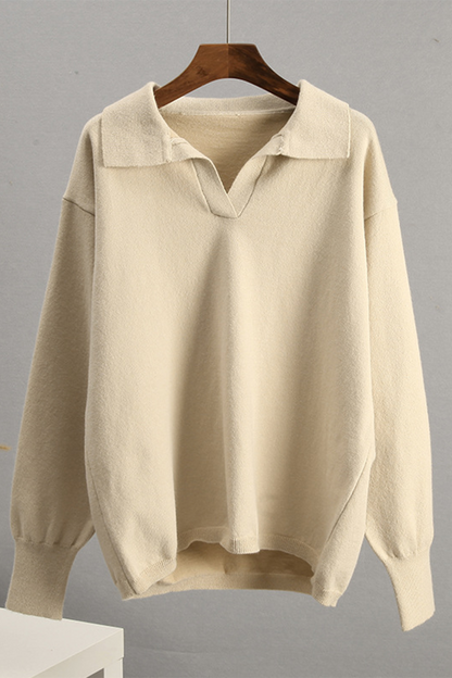 Daily Color Patchwork Knit Polo Collar Sweaters