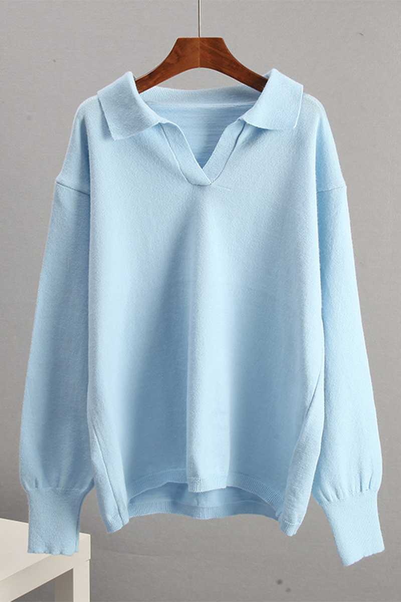 Daily Color Patchwork Knit Polo Collar Sweaters