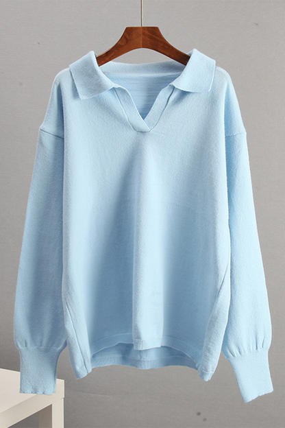 Daily Color Patchwork Knit Polo Collar Sweaters
