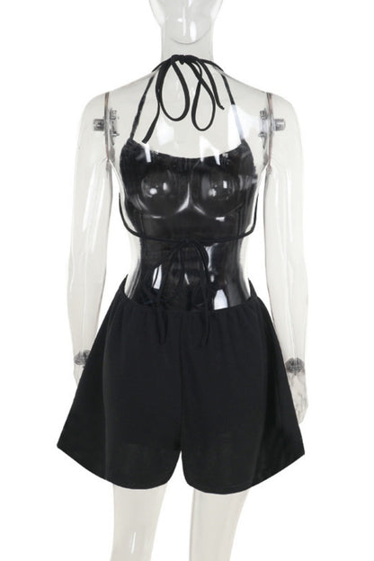 Color Backless Belted Halter Bodycon Rompers