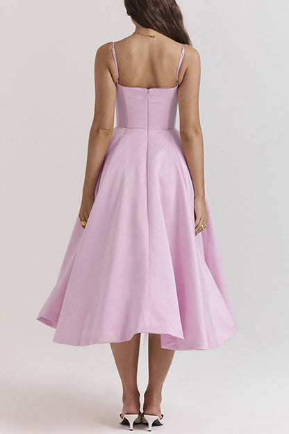 Party Color Patchwork V Neck Waist Skirt Dresses