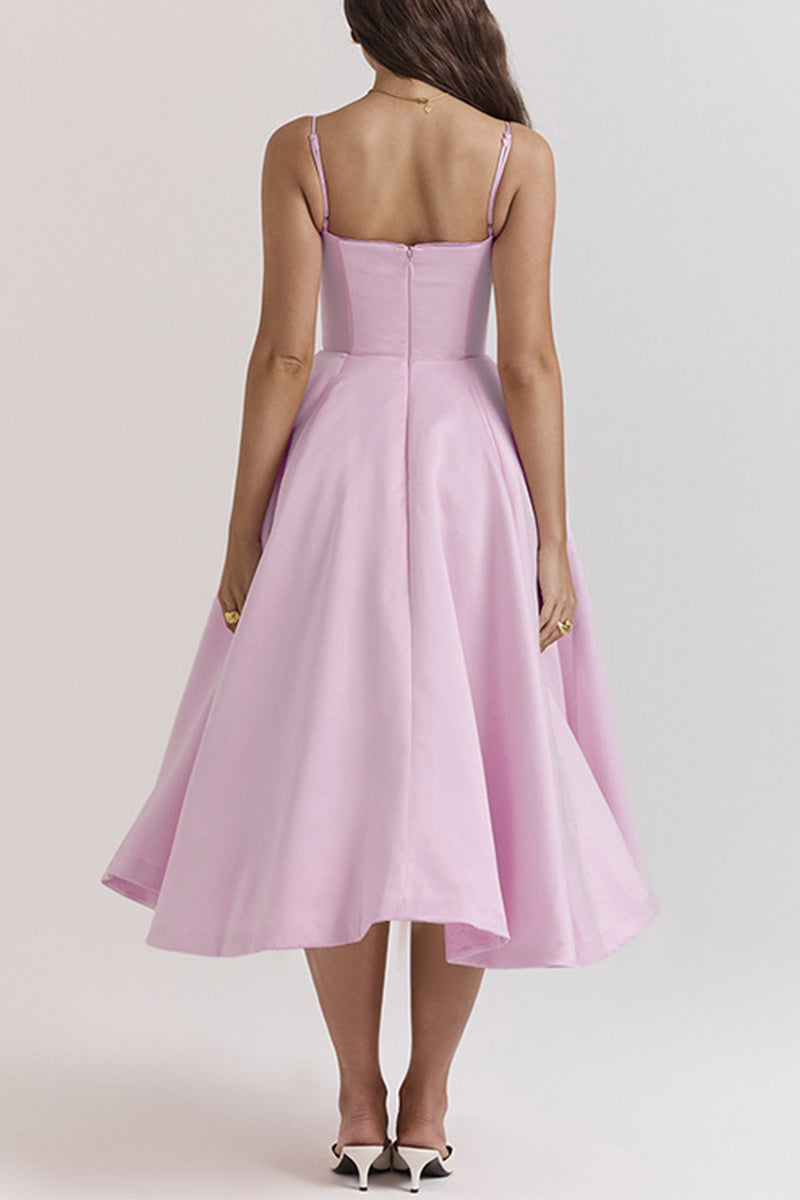 Party Color Patchwork V Neck Waist Skirt Dresses