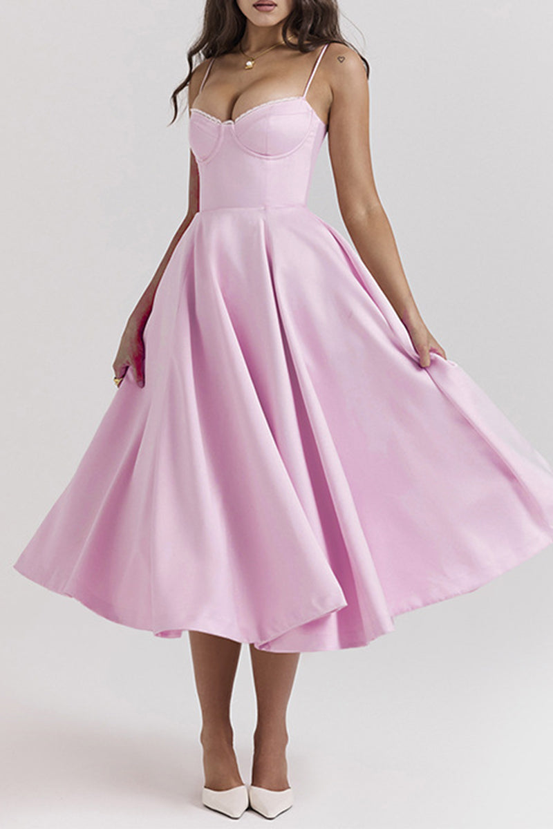 Party Color Patchwork V Neck Waist Skirt Dresses