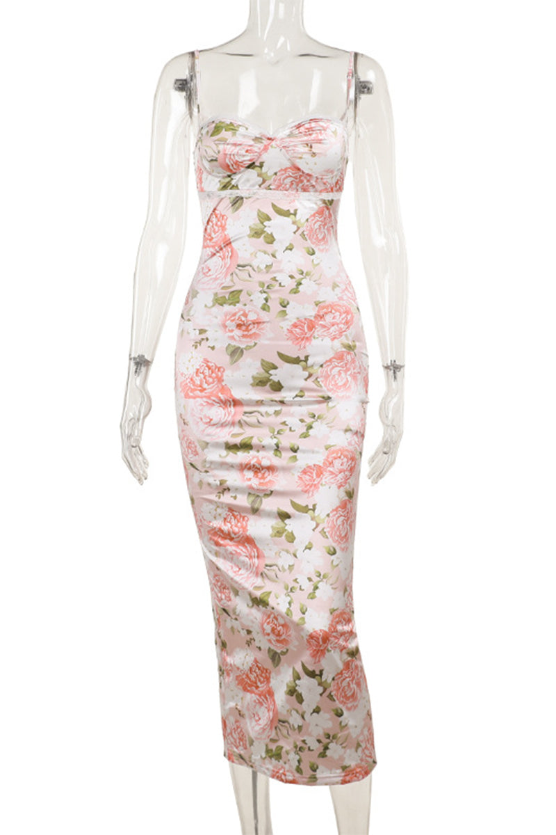 Flowers Lace Patchwork Slit V Neck One Step Skirt Dresses