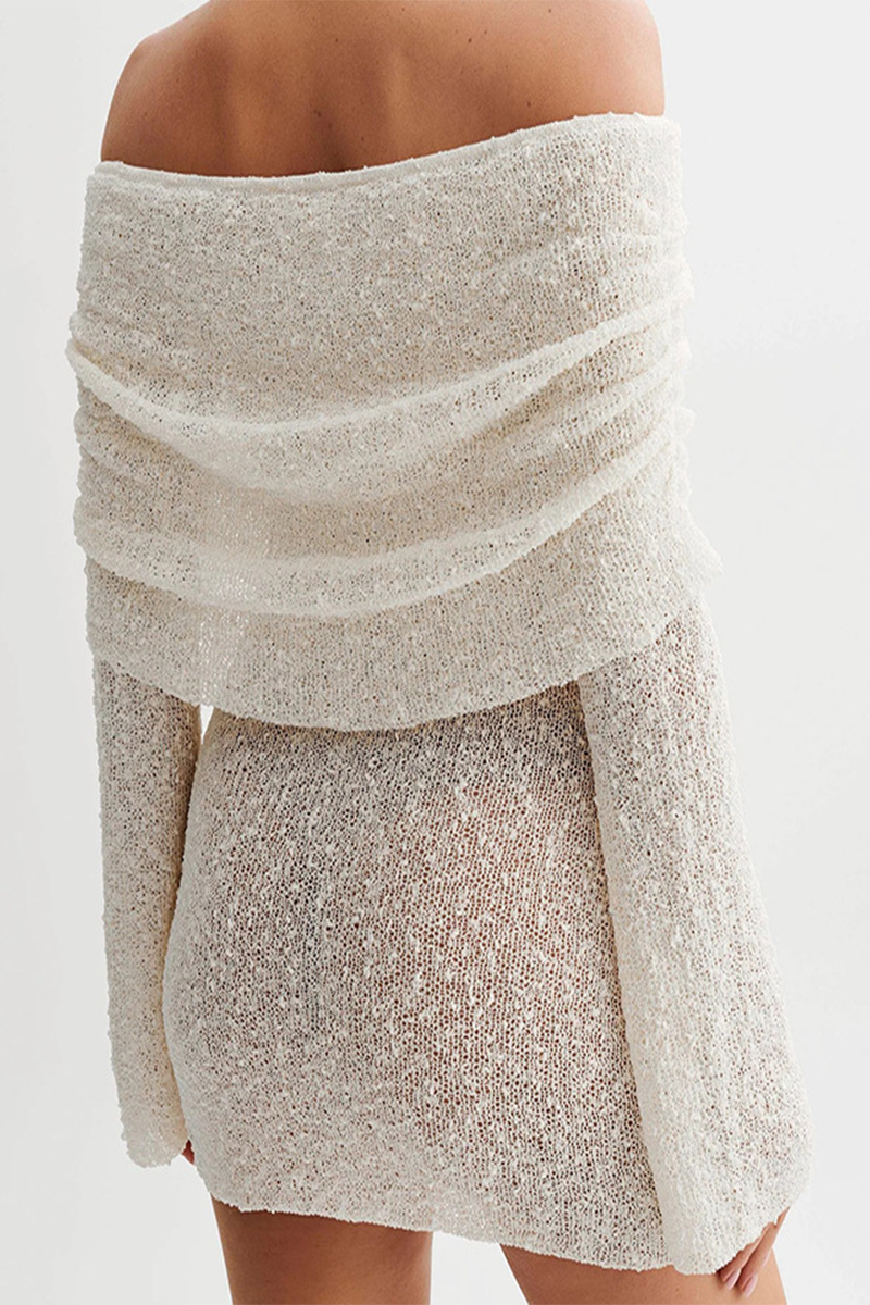 Color Hollow Out See-through Off Shoulder One Step Skirt Dresses