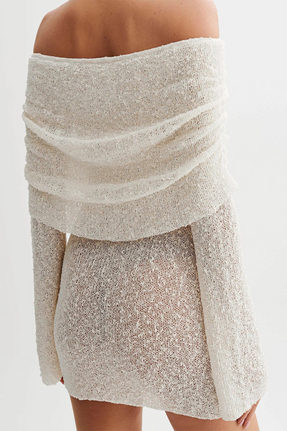 Color Hollow Out See-through Off Shoulder One Step Skirt Dresses