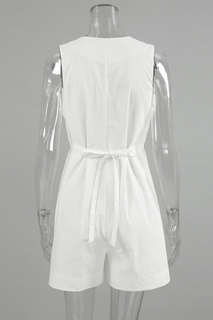 Daily Color Pocket Buttons V Neck Loose Rompers