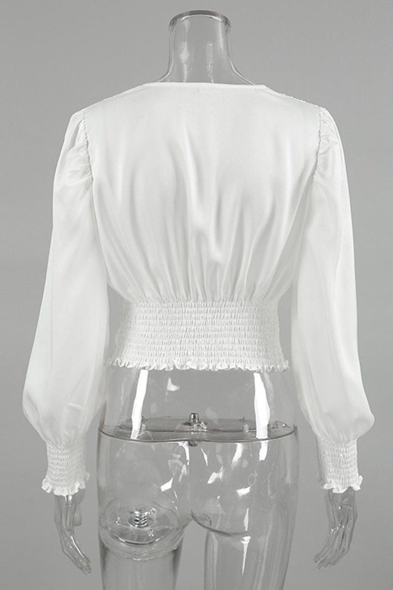 Color Ruched V Neck Blouses