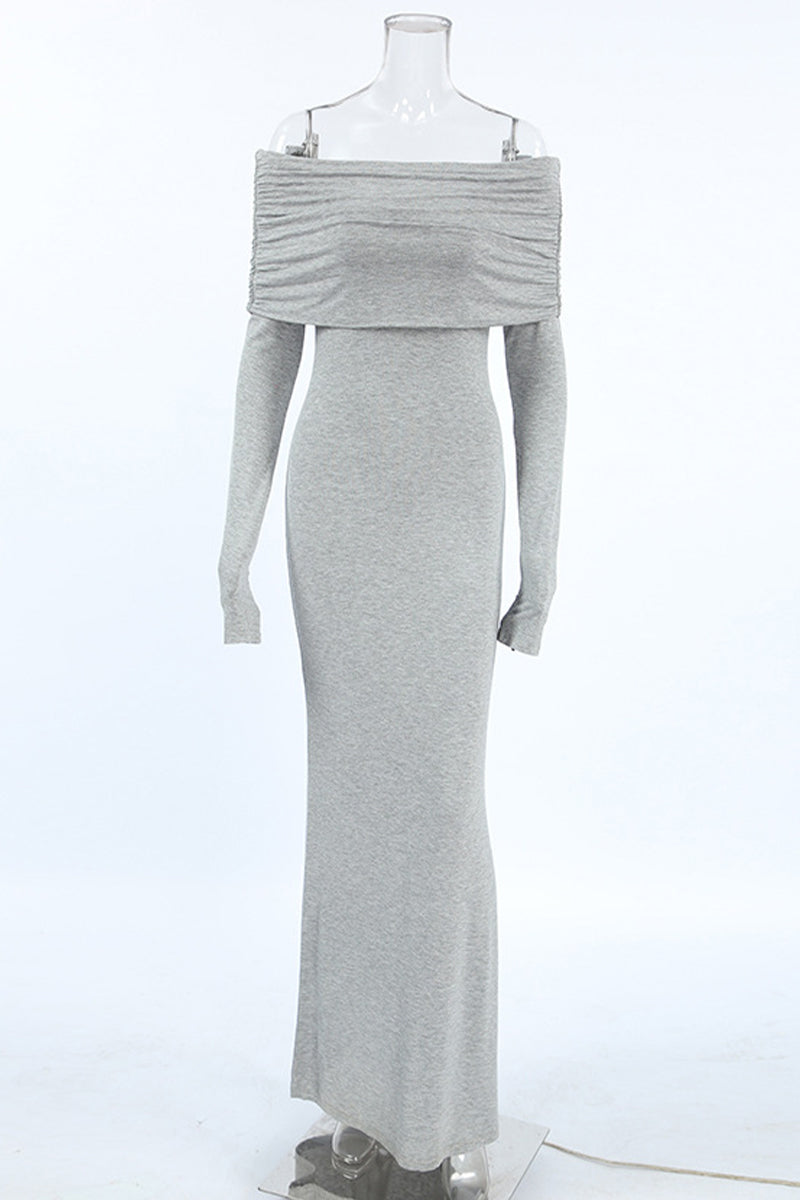 Street Color Ruched Off Shoulder One Step Skirt Dresses