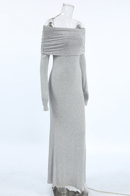 Street Color Ruched Off Shoulder One Step Skirt Dresses