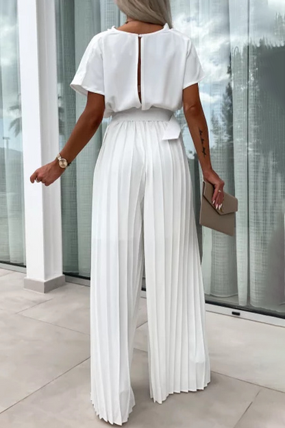 Color With Belt Pleated Pile Heap Collar Loose Jumpsuits(3 Colors)