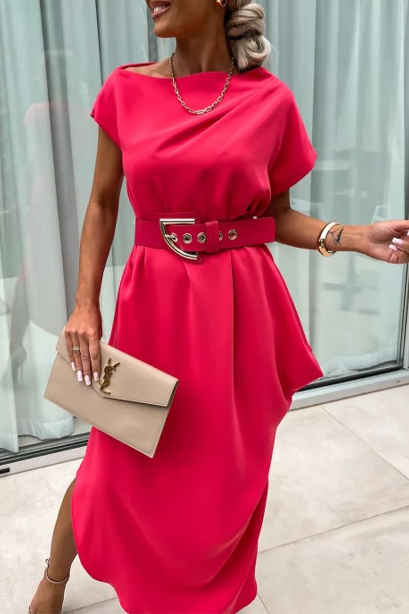 Street Without Belt Irregular Pile Heap Collar One Step Skirt Short Sleeve Dress(no Belt)(4 Colors)