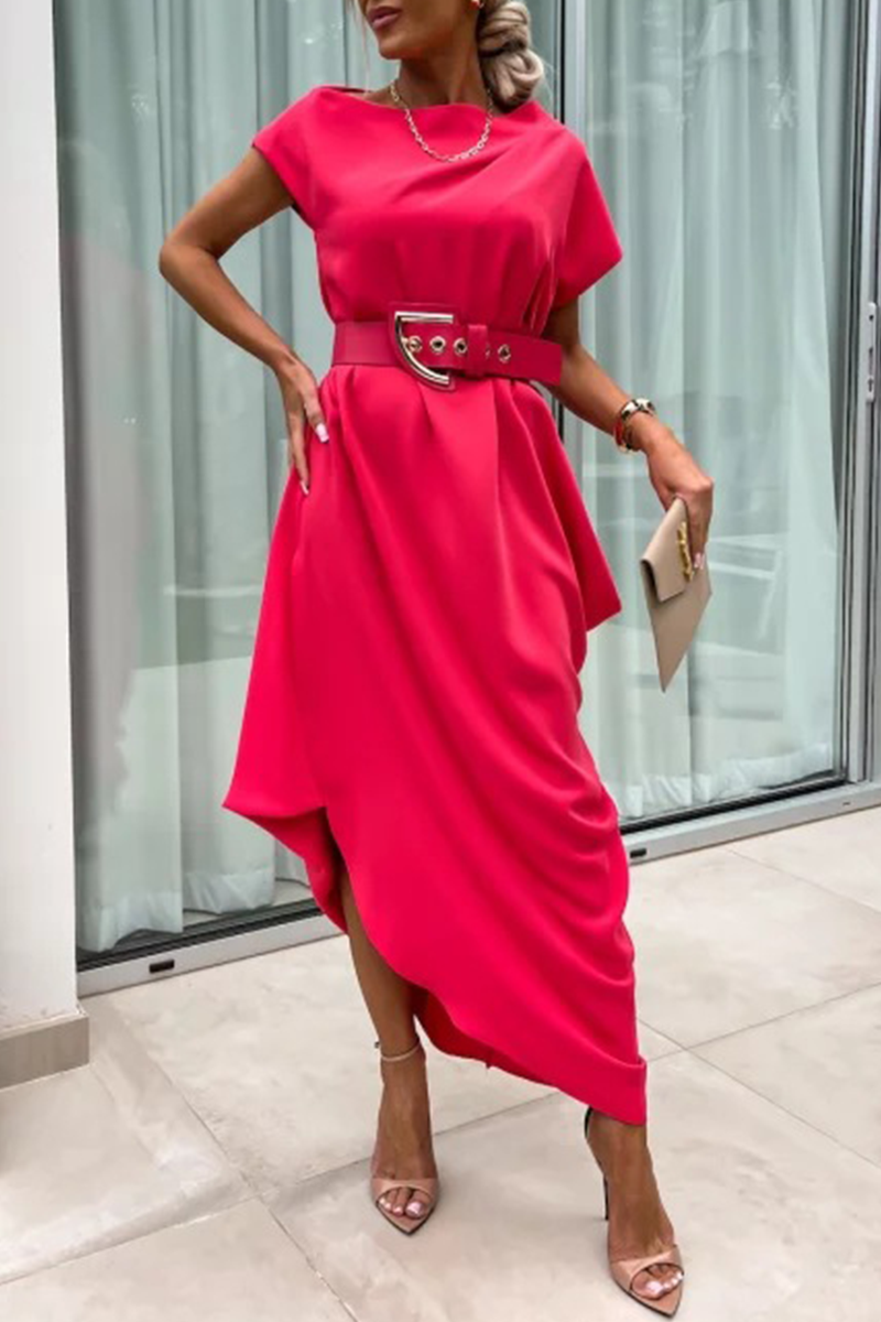 Street Without Belt Irregular Pile Heap Collar One Step Skirt Short Sleeve Dress(no Belt)(4 Colors)