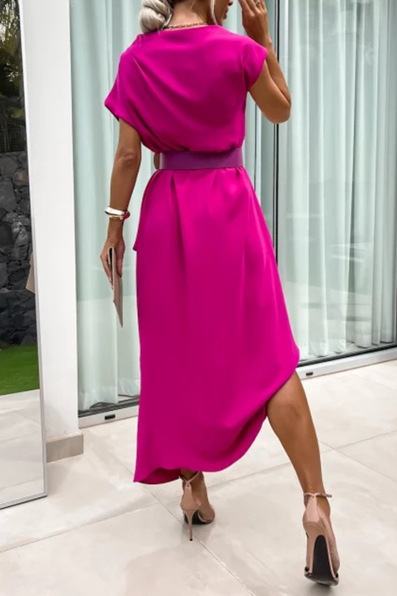 Street Without Belt Irregular Pile Heap Collar One Step Skirt Short Sleeve Dress(no Belt)(4 Colors)