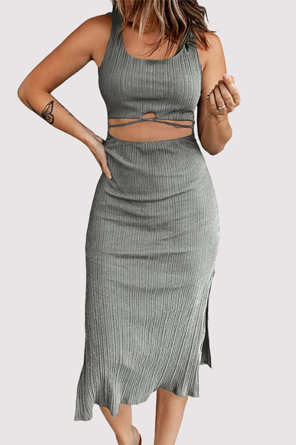 Color Hollow Out U Neck Wrapped Skirt Dresses(4 Colors)