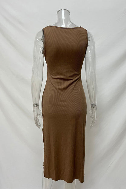 Color Hollow Out U Neck Wrapped Skirt Dresses(4 Colors)