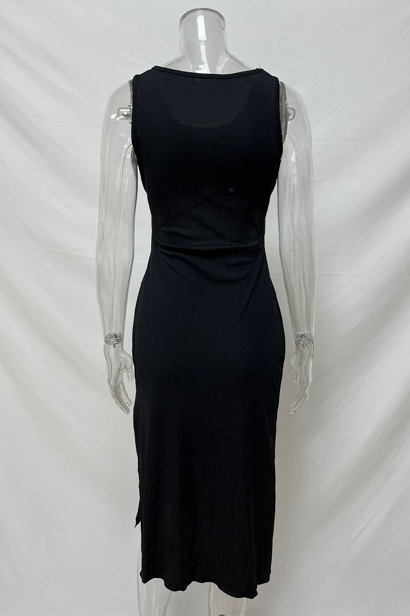 Color Hollow Out U Neck Wrapped Skirt Dresses(4 Colors)