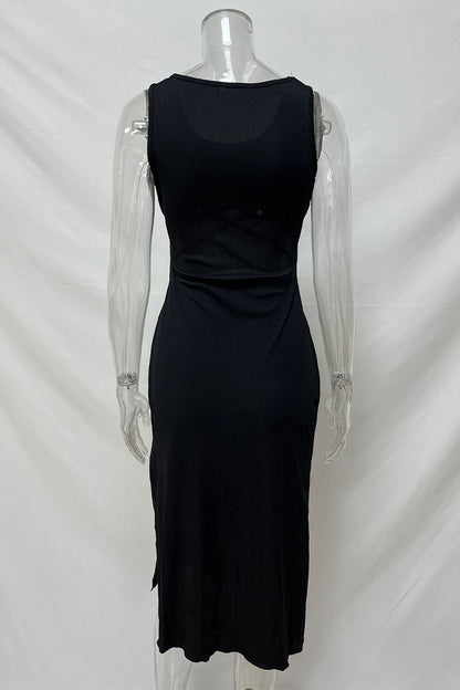 Color Hollow Out U Neck Wrapped Skirt Dresses(4 Colors)