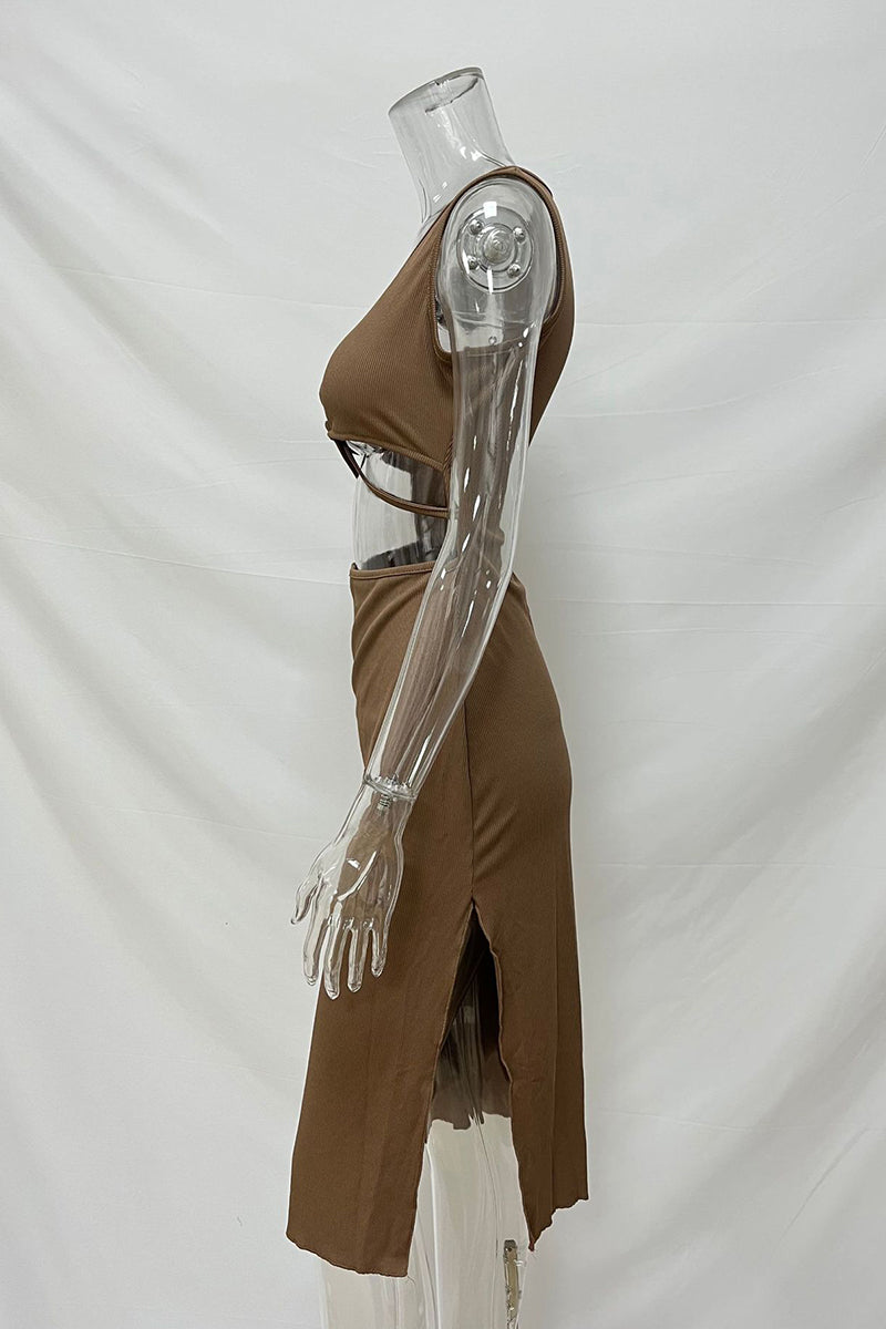 Color Hollow Out U Neck Wrapped Skirt Dresses(4 Colors)