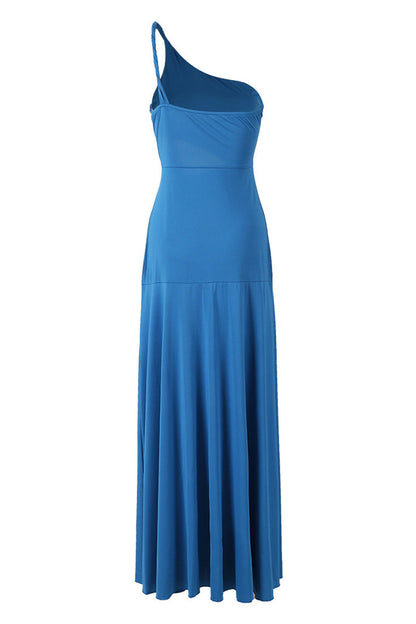 Vacation Hollow Out Backless Oblique Collar Long Dresses