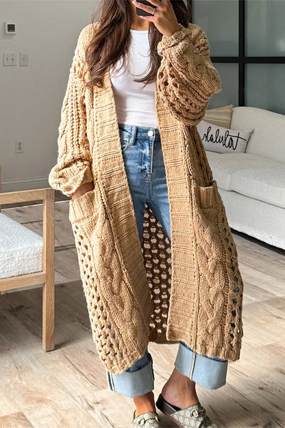 Daily Color Hollow Out Pocket Cardigan Collar Cardigans