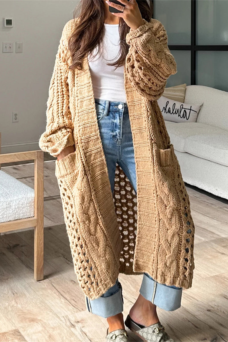 Daily Color Hollow Out Pocket Cardigan Collar Cardigans