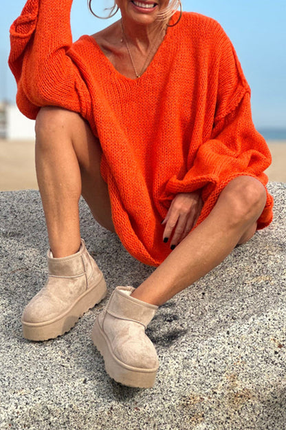 Color Weave V Neck Sweaters
