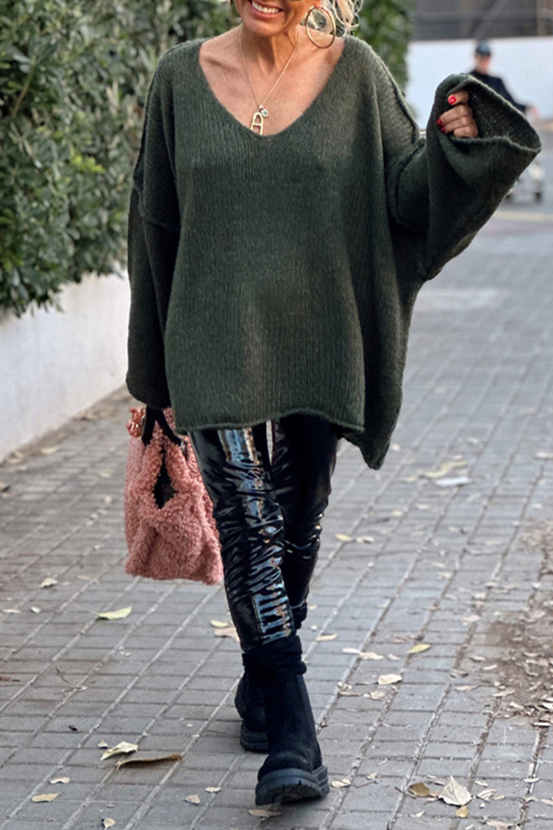 Color Weave V Neck Sweaters