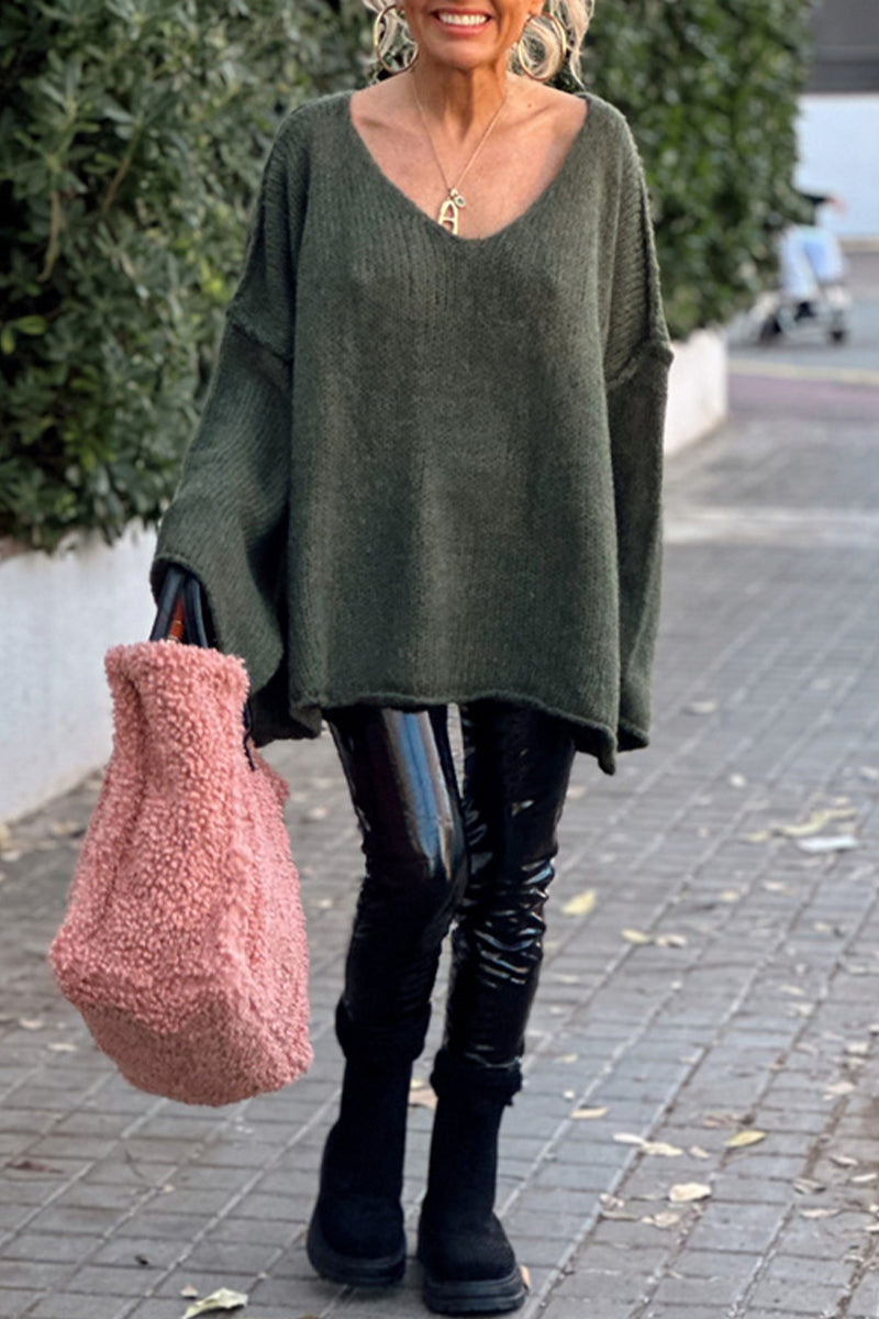 Color Weave V Neck Sweaters