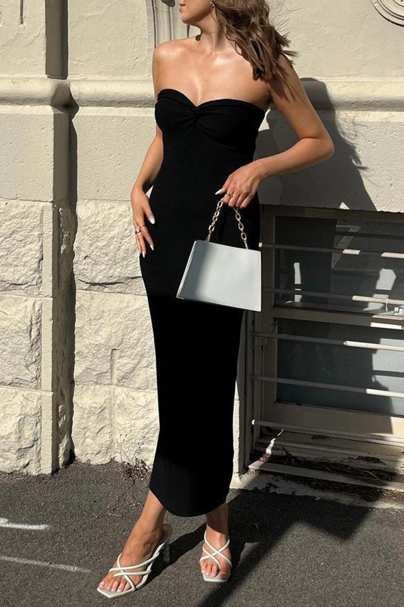 Color Backless Weave Strapless One Step Skirt Dresses(4 Colors)
