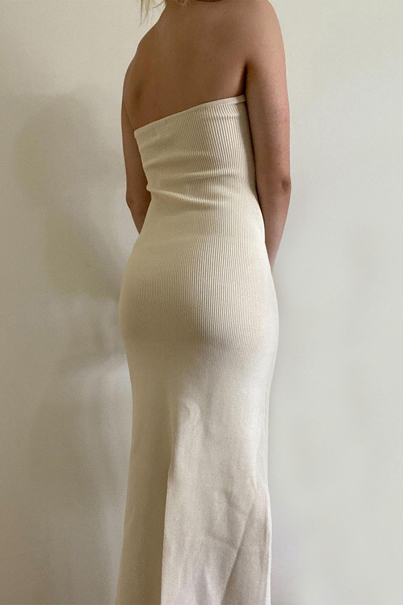 Color Backless Weave Strapless One Step Skirt Dresses(4 Colors)