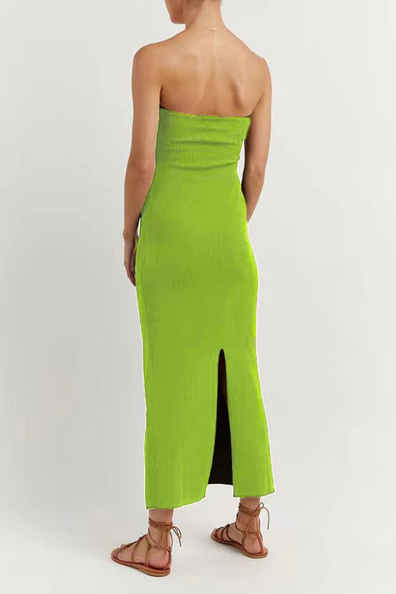 Color Backless Weave Strapless One Step Skirt Dresses(4 Colors)