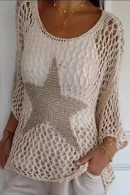 The Stars Hollow Out See-through U Neck Sweaters(8 Colors)