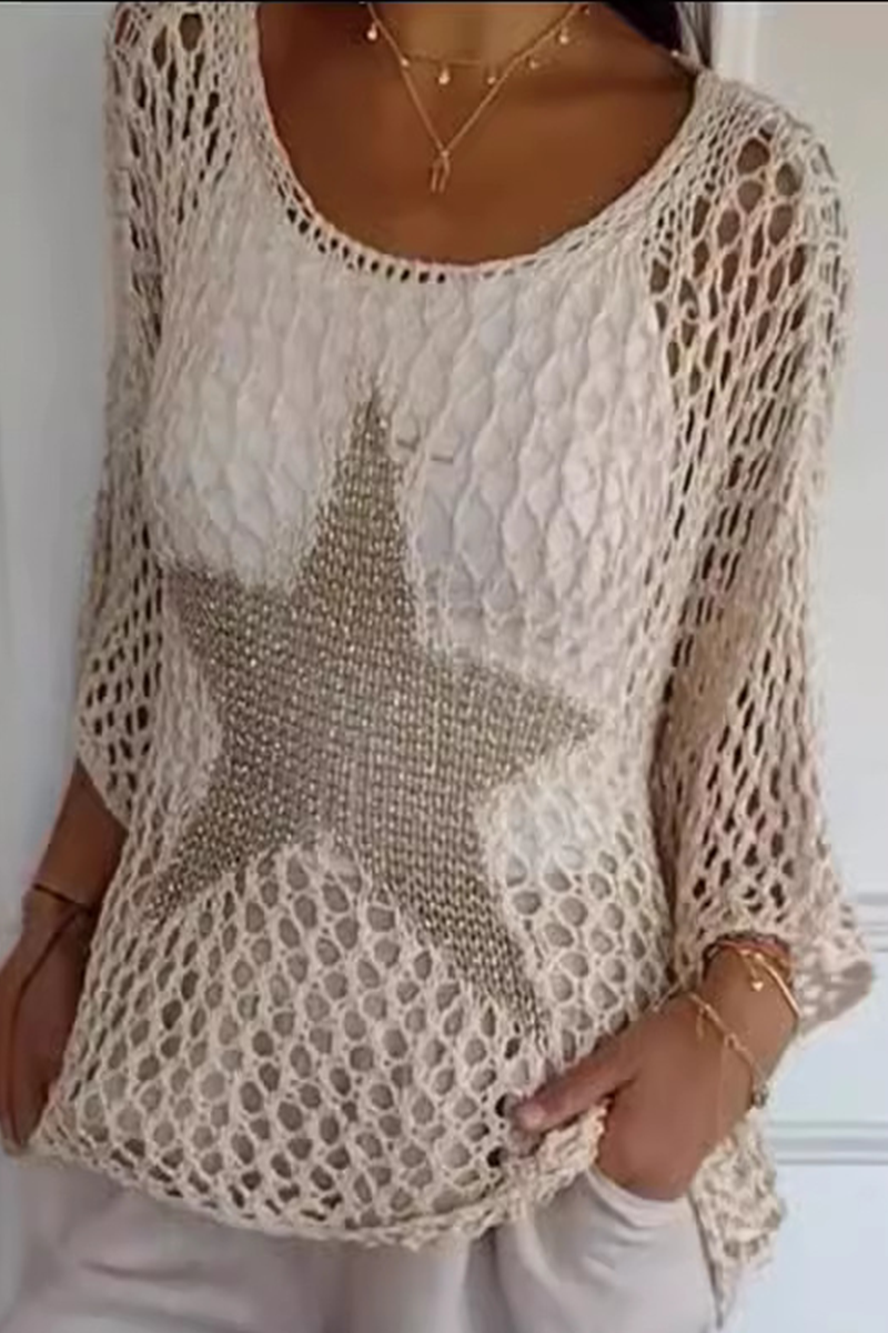The Stars Hollow Out See-through U Neck Sweaters(8 Colors)