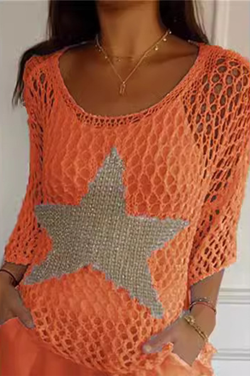 The Stars Hollow Out See-through U Neck Sweaters(8 Colors)