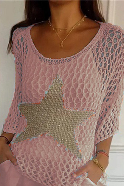 The Stars Hollow Out See-through U Neck Sweaters(8 Colors)