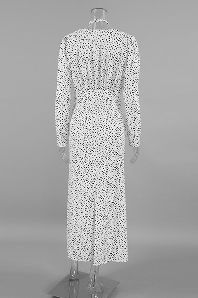 Polka Dot Ruched Flower Shape V Neck One Step Skirt Dresses