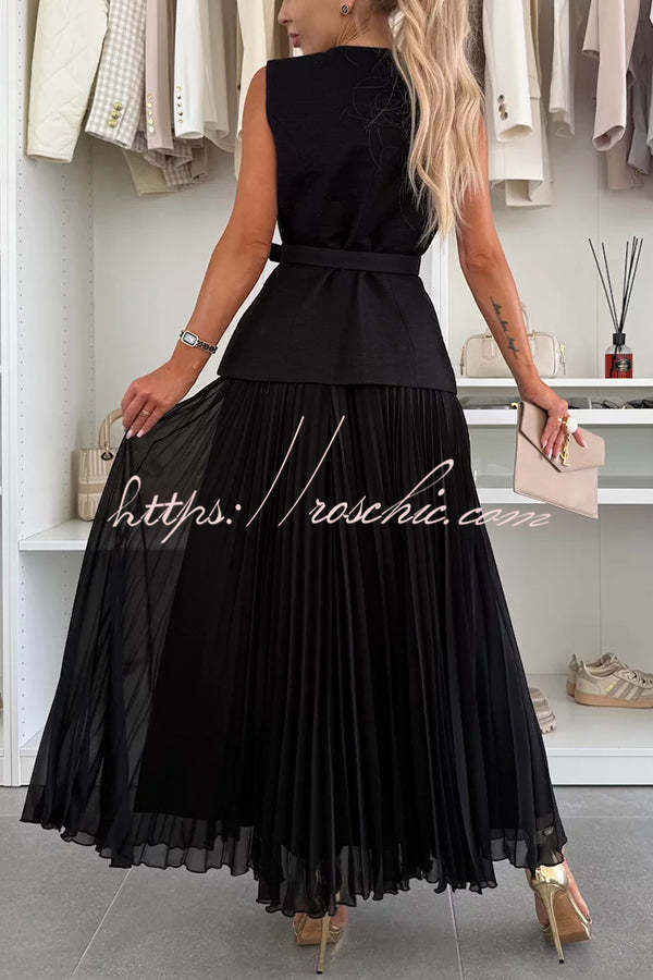 Relaxed and Pleated Tulle Side Zipper A-line Maxi Skirt