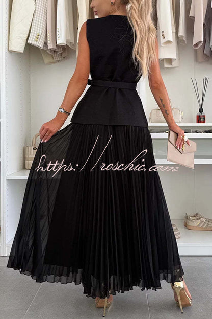 Relaxed and Pleated Tulle Side Zipper A-line Maxi Skirt
